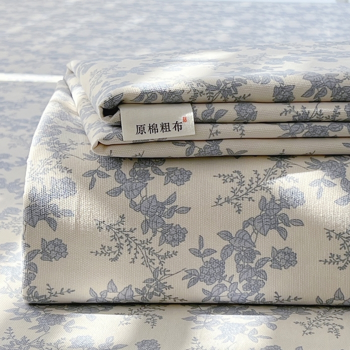 91家纺网 家纺一手货源 找家纺 慕尚家纺 2025新款全棉纯棉老粗布花卉床单款凉席席子 蓝莲花