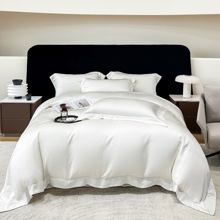 91家纺网 家纺一手货源 找家纺 星蕴家纺 2025新款奥地利兰精天丝莱赛尔纯色埋绳款四件套-莱恩 莱恩-古董白