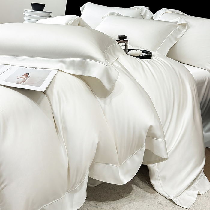 91家纺网 家纺一手货源 找家纺 星蕴家纺 2025新款奥地利兰精天丝莱赛尔纯色埋绳款四件套-莱恩 莱恩-古董白