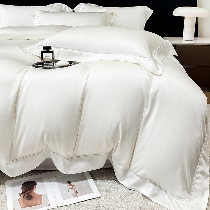 91家纺网 家纺一手货源 找家纺 星蕴家纺 2025新款奥地利兰精天丝莱赛尔纯色埋绳款四件套-莱恩 莱恩-古董白