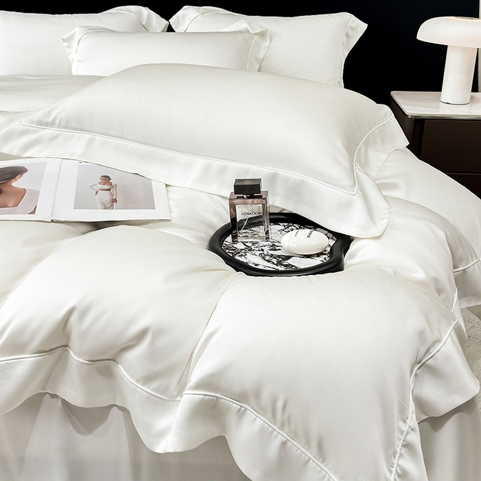 91家纺网 家纺一手货源 找家纺 星蕴家纺 2025新款奥地利兰精天丝莱赛尔纯色埋绳款四件套-莱恩 莱恩-古董白