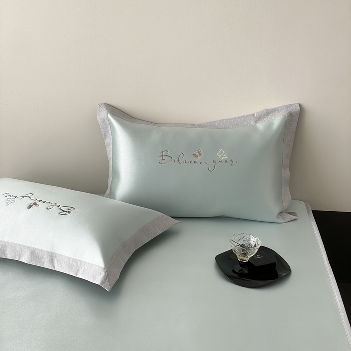 91家纺网 家纺一手货源 找家纺 由有家居 2025新款7A级高精密A类抗菌色织提花进口刺绣冰丝凉席-蝶影 蝶影-绿