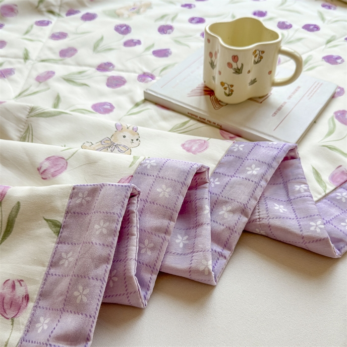 91家纺网 家纺一手货源 找家纺 小石头家纺 2025新款里外全棉A类纯棉棉花小碎花夏被包质检=买家秀 郁金花紫