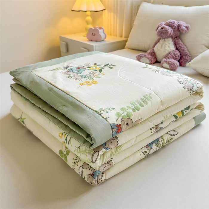 91家纺网 家纺一手货源 找家纺 小石头家纺 2025新款里外全棉A类纯棉棉花小碎花夏被包质检=买家秀 花园小兔