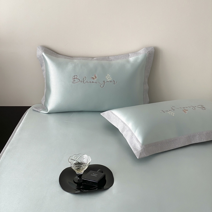 91家纺网 家纺一手货源 找家纺 由有家居 2025新款7A级高精密A类抗菌色织提花进口刺绣冰丝凉席-蝶影 蝶影-绿