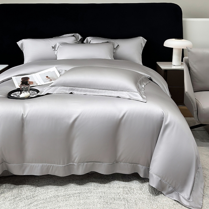 91家纺网 家纺一手货源 找家纺 星蕴家纺 2025新款奥地利兰精天丝莱赛尔纯色埋绳款四件套-莱恩 莱恩-幻影灰