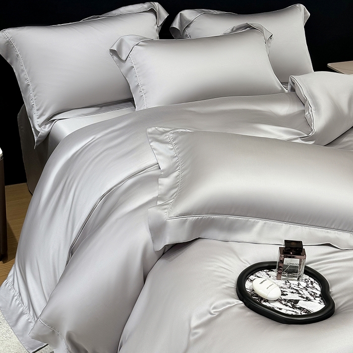 91家纺网 家纺一手货源 找家纺 星蕴家纺 2025新款奥地利兰精天丝莱赛尔纯色埋绳款四件套-莱恩 莱恩-幻影灰