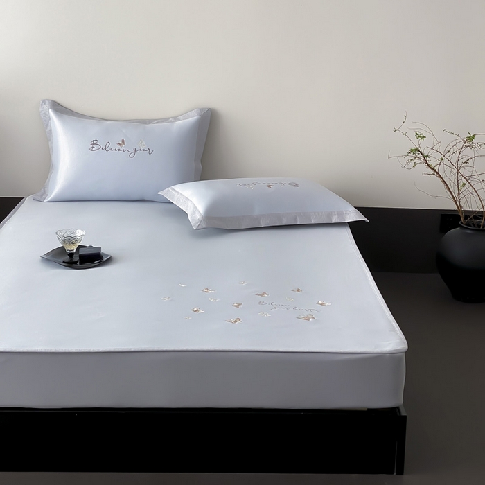 91家纺网 家纺一手货源 找家纺 由有家居 2025新款7A级高精密A类抗菌色织提花进口刺绣冰丝凉席-蝶影 蝶影-浅蓝