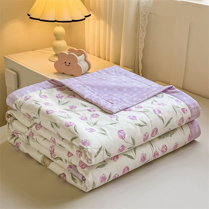 91家纺网 家纺一手货源 找家纺 小石头家纺 2025新款里外全棉A类纯棉棉花小碎花夏被包质检=买家秀 郁金花紫