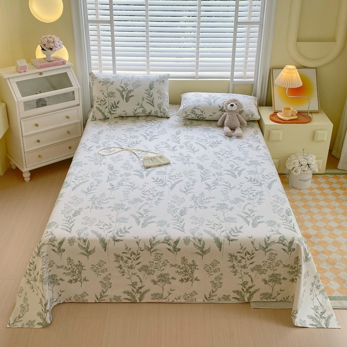 91家纺网 家纺一手货源 找家纺 慕尚家纺 2025新款全棉纯棉老粗布花卉床单款凉席席子 绿野