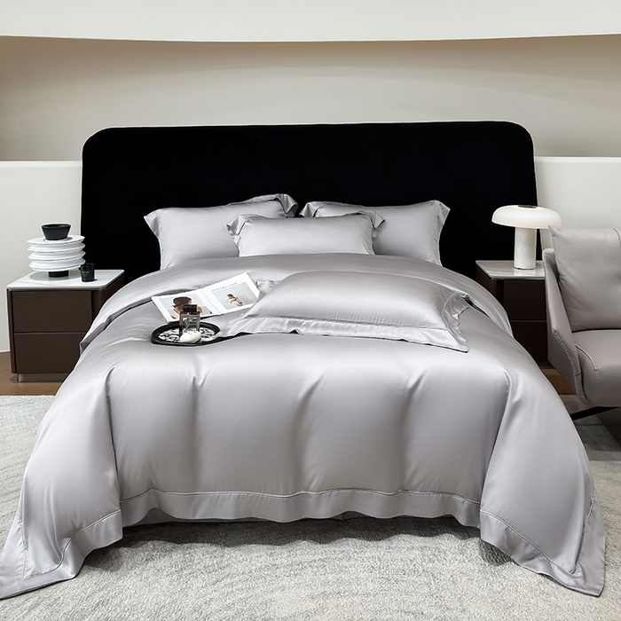 91家纺网 家纺一手货源 找家纺 星蕴家纺 2025新款奥地利兰精天丝莱赛尔纯色埋绳款四件套-莱恩 莱恩-幻影灰