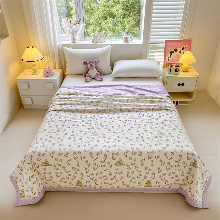 91家纺网 家纺一手货源 找家纺 小石头家纺 2025新款里外全棉A类纯棉棉花小碎花夏被包质检=买家秀 郁金花紫