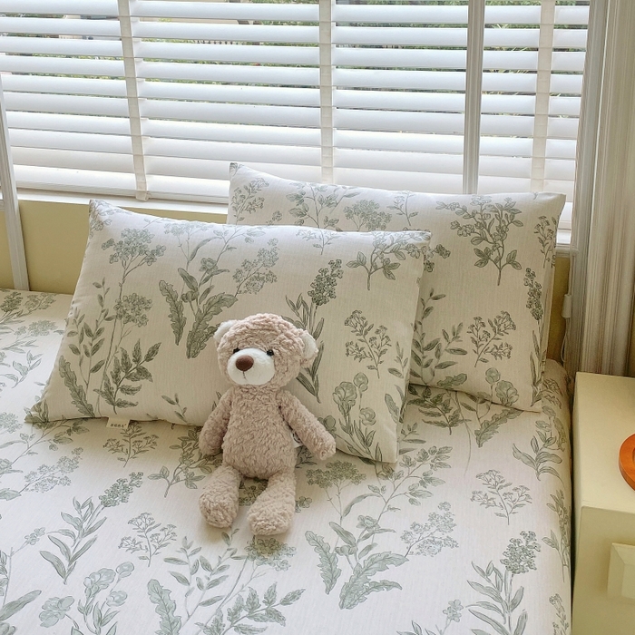 91家纺网 家纺一手货源 找家纺 慕尚家纺 2025新款全棉纯棉老粗布花卉床单款凉席席子 绿野