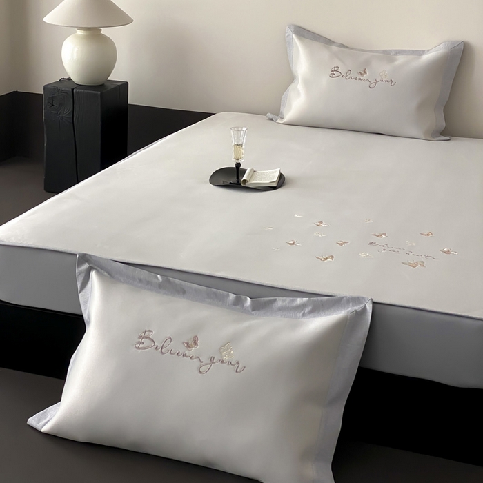 91家纺网 家纺一手货源 找家纺 由有家居 2025新款7A级高精密A类抗菌色织提花进口刺绣冰丝凉席-蝶影 蝶影-香槟