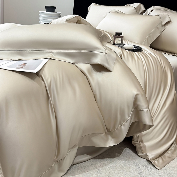 91家纺网 家纺一手货源 找家纺 星蕴家纺 2025新款奥地利兰精天丝莱赛尔纯色埋绳款四件套-莱恩 莱恩-浅茶色