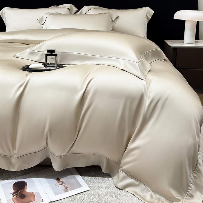 91家纺网 家纺一手货源 找家纺 星蕴家纺 2025新款奥地利兰精天丝莱赛尔纯色埋绳款四件套-莱恩 莱恩-浅茶色