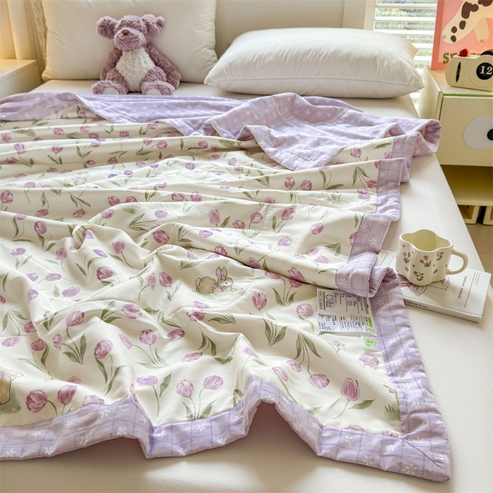 91家纺网 家纺一手货源 找家纺 小石头家纺 2025新款里外全棉A类纯棉棉花小碎花夏被包质检=买家秀 郁金花紫