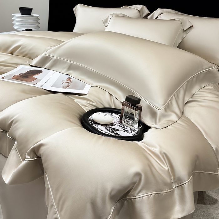 91家纺网 家纺一手货源 找家纺 星蕴家纺 2025新款奥地利兰精天丝莱赛尔纯色埋绳款四件套-莱恩 莱恩-浅茶色