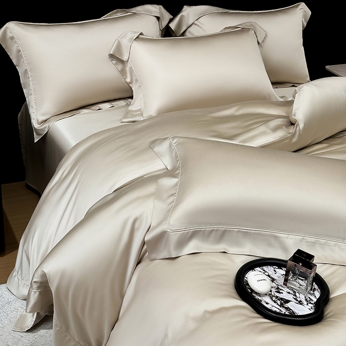 91家纺网 家纺一手货源 找家纺 星蕴家纺 2025新款奥地利兰精天丝莱赛尔纯色埋绳款四件套-莱恩 莱恩-浅茶色