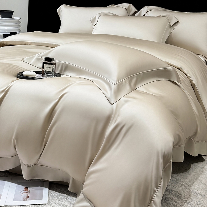 91家纺网 家纺一手货源 找家纺 星蕴家纺 2025新款奥地利兰精天丝莱赛尔纯色埋绳款四件套-莱恩 莱恩-浅茶色