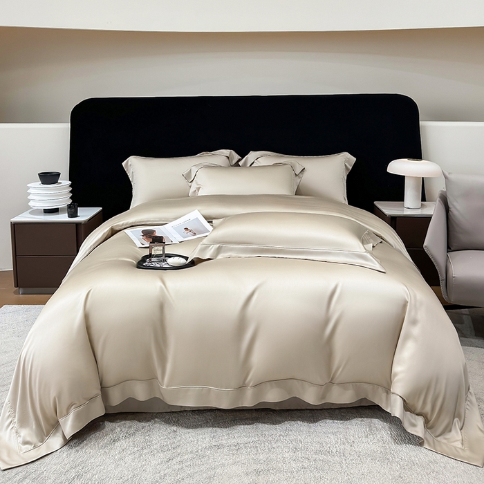 91家纺网 家纺一手货源 找家纺 星蕴家纺 2025新款奥地利兰精天丝莱赛尔纯色埋绳款四件套-莱恩 莱恩-浅茶色