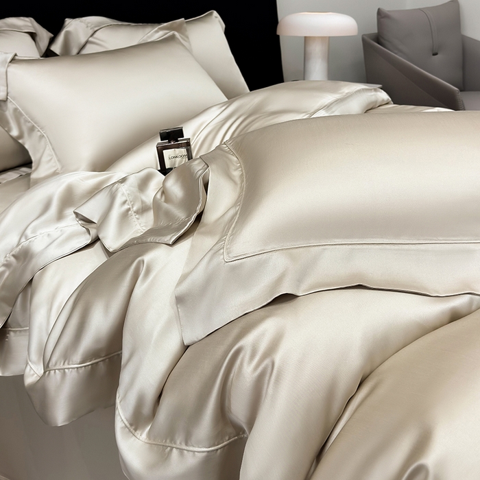 91家纺网 家纺一手货源 找家纺 星蕴家纺 2025新款奥地利兰精天丝莱赛尔纯色埋绳款四件套-莱恩 莱恩-浅茶色