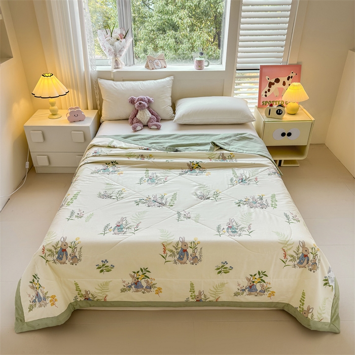 91家纺网 家纺一手货源 找家纺 小石头家纺 2025新款里外全棉A类纯棉棉花小碎花夏被包质检=买家秀 花园小兔