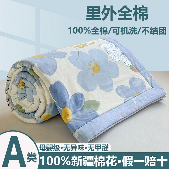 91家纺网 家纺一手货源 找家纺 小石头家纺 2025新款里外全棉A类纯棉棉花小碎花夏被包质检=买家秀 蓝色花海