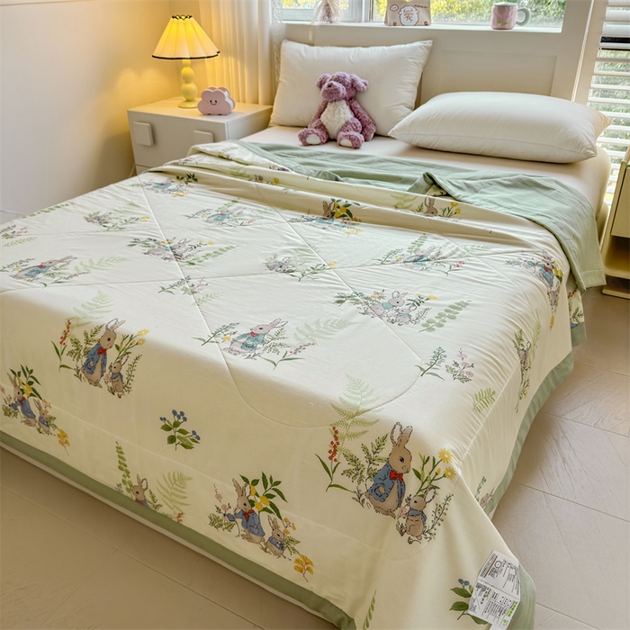 91家纺网 家纺一手货源 找家纺 小石头家纺 2025新款里外全棉A类纯棉棉花小碎花夏被包质检=买家秀 花园小兔