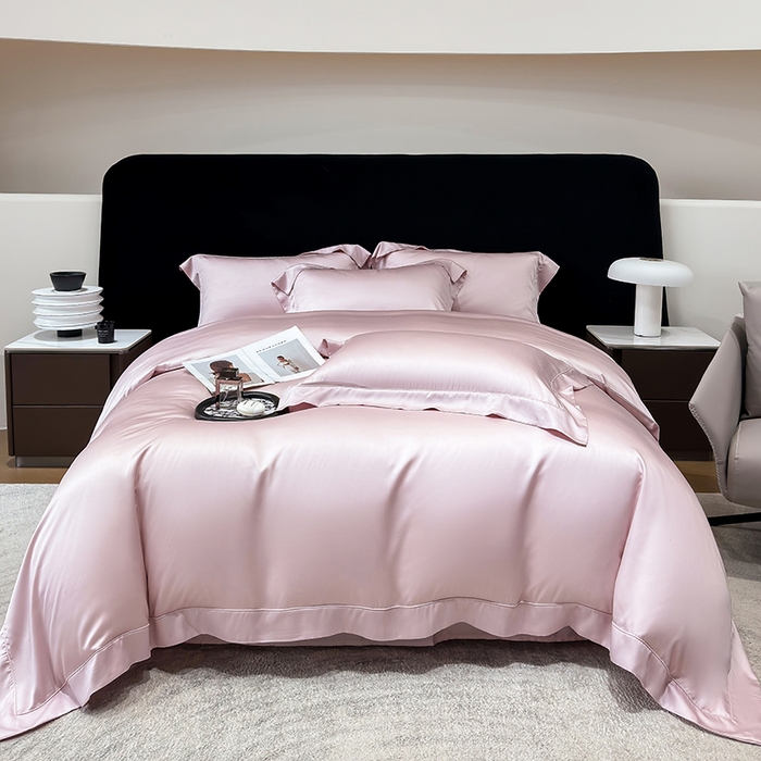 91家纺网 家纺一手货源 找家纺 星蕴家纺 2025新款奥地利兰精天丝莱赛尔纯色埋绳款四件套-莱恩 莱恩-蔷薇粉