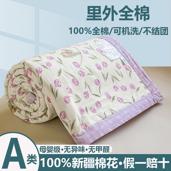 91家纺网 家纺一手货源 找家纺 小石头家纺 2025新款里外全棉A类纯棉棉花小碎花夏被包质检=买家秀 郁金花紫