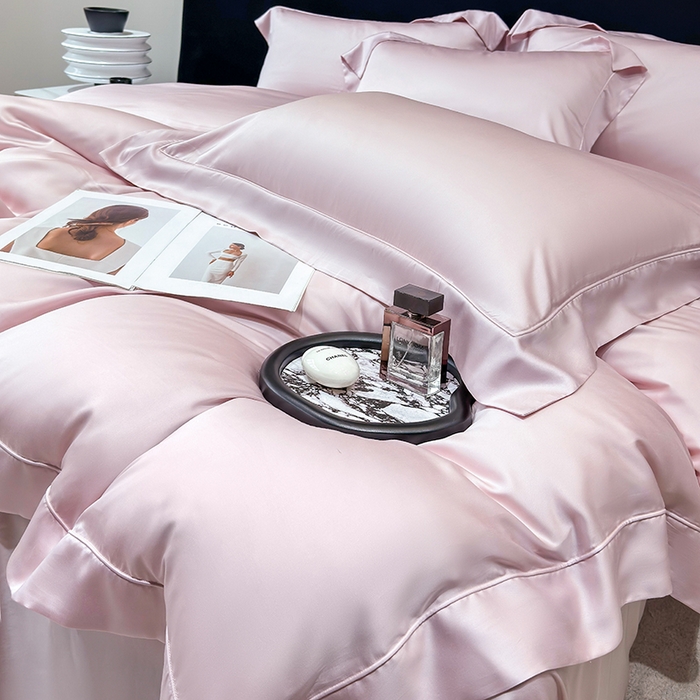 91家纺网 家纺一手货源 找家纺 星蕴家纺 2025新款奥地利兰精天丝莱赛尔纯色埋绳款四件套-莱恩 莱恩-蔷薇粉