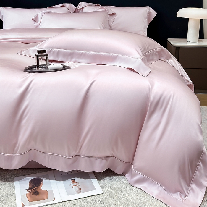 91家纺网 家纺一手货源 找家纺 星蕴家纺 2025新款奥地利兰精天丝莱赛尔纯色埋绳款四件套-莱恩 莱恩-蔷薇粉