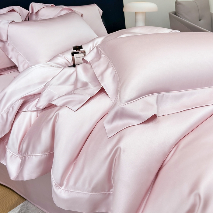 91家纺网 家纺一手货源 找家纺 星蕴家纺 2025新款奥地利兰精天丝莱赛尔纯色埋绳款四件套-莱恩 莱恩-蔷薇粉