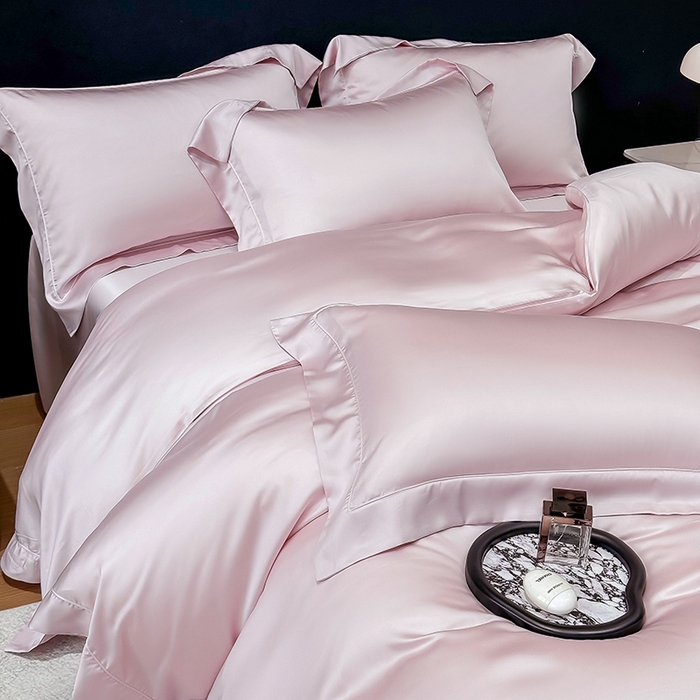 91家纺网 家纺一手货源 找家纺 星蕴家纺 2025新款奥地利兰精天丝莱赛尔纯色埋绳款四件套-莱恩 莱恩-蔷薇粉