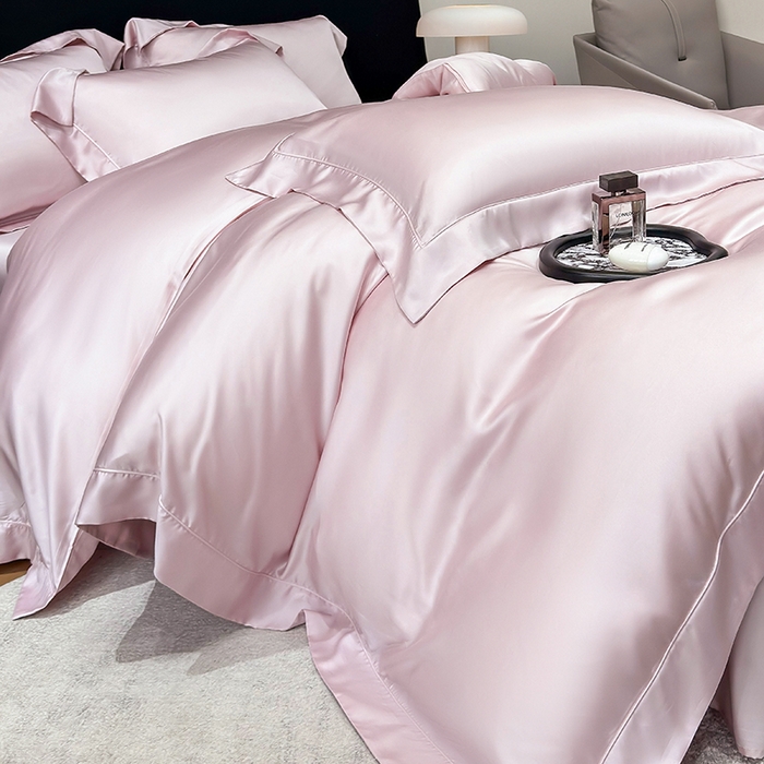 91家纺网 家纺一手货源 找家纺 星蕴家纺 2025新款奥地利兰精天丝莱赛尔纯色埋绳款四件套-莱恩 莱恩-蔷薇粉