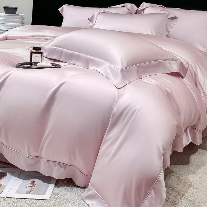 91家纺网 家纺一手货源 找家纺 星蕴家纺 2025新款奥地利兰精天丝莱赛尔纯色埋绳款四件套-莱恩 莱恩-蔷薇粉