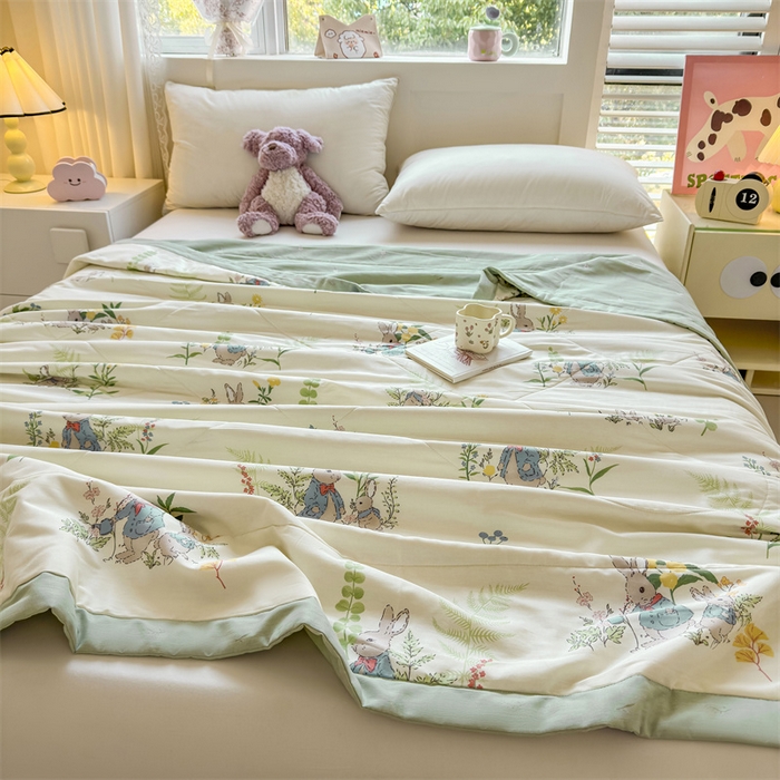 91家纺网 家纺一手货源 找家纺 小石头家纺 2025新款里外全棉A类纯棉棉花小碎花夏被包质检=买家秀 花园小兔