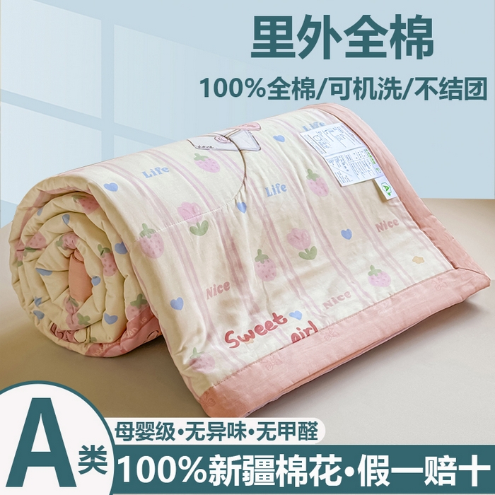 91家纺网 家纺一手货源 找家纺 小石头家纺 2025新款里外全棉A类纯棉棉花小碎花夏被包质检=买家秀 草莓女孩