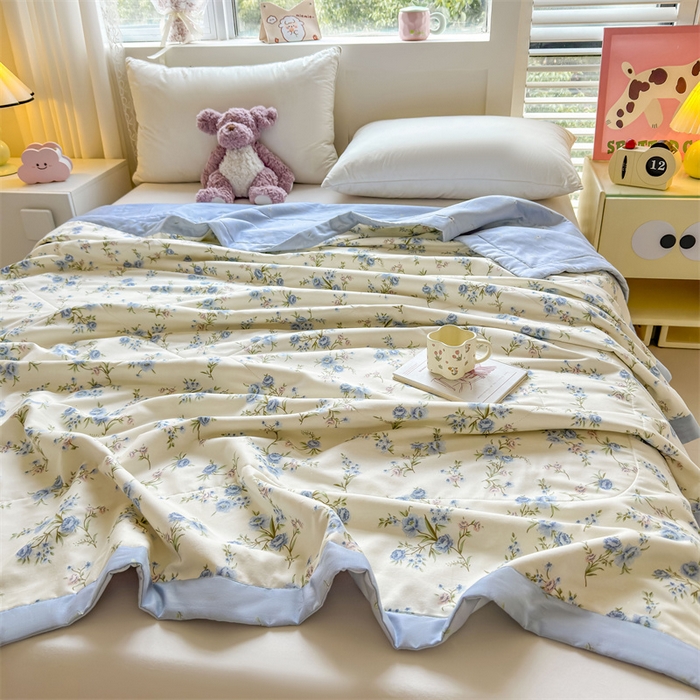 91家纺网 家纺一手货源 找家纺 小石头家纺 2025新款里外全棉A类纯棉棉花小碎花夏被包质检=买家秀 蓝色繁花