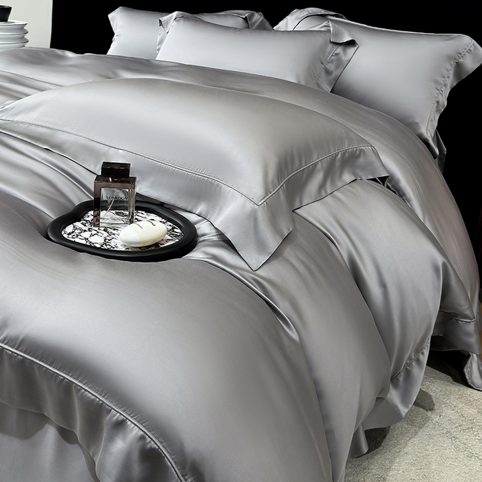 星蕴家纺 2025新款奥地利兰精天丝莱赛尔纯色埋绳款四件套-莱恩 莱恩-炭灰色