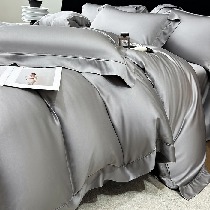 91家纺网 家纺一手货源 找家纺 星蕴家纺 2025新款奥地利兰精天丝莱赛尔纯色埋绳款四件套-莱恩 莱恩-炭灰色