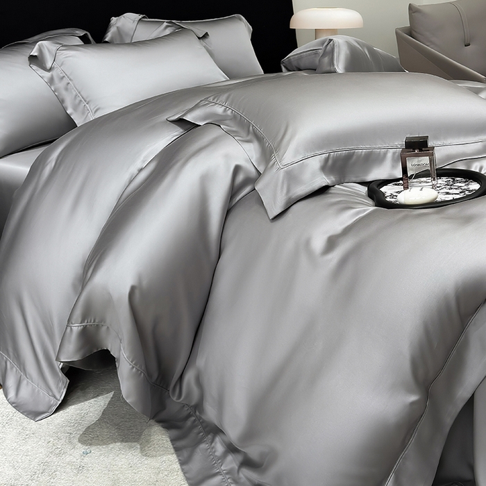 91家纺网 家纺一手货源 找家纺 星蕴家纺 2025新款奥地利兰精天丝莱赛尔纯色埋绳款四件套-莱恩 莱恩-炭灰色