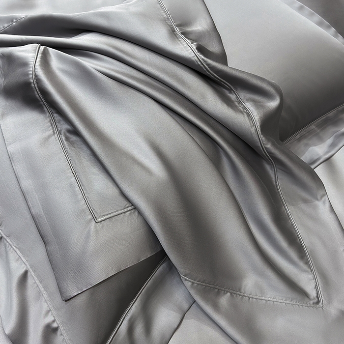 91家纺网 家纺一手货源 找家纺 星蕴家纺 2025新款奥地利兰精天丝莱赛尔纯色埋绳款四件套-莱恩 莱恩-炭灰色