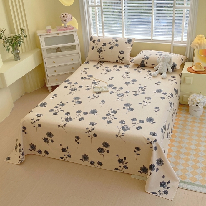 91家纺网 家纺一手货源 找家纺 慕尚家纺 2025新款全棉纯棉老粗布花卉床单款凉席席子 莫奈花