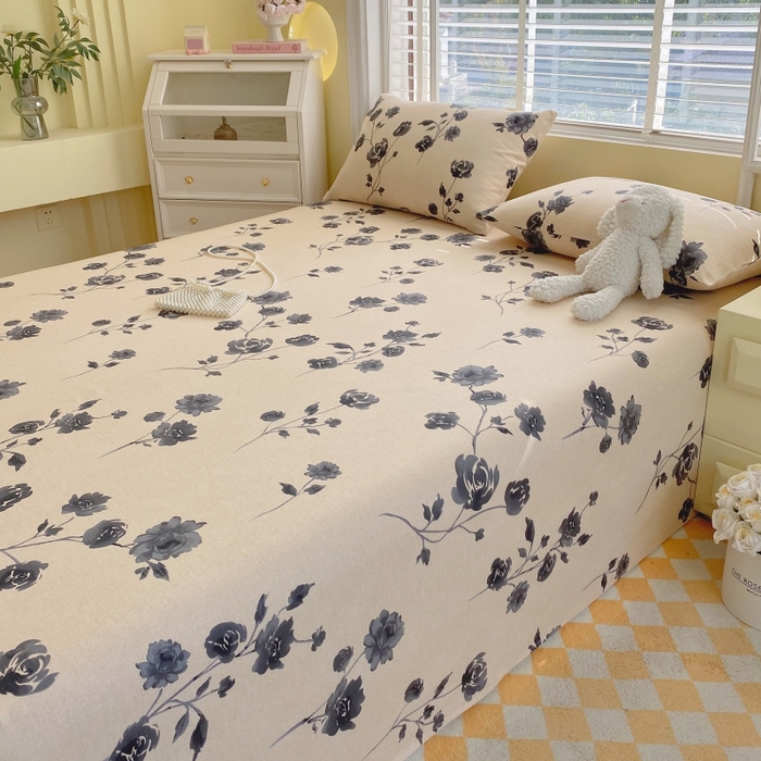 91家纺网 家纺一手货源 找家纺 慕尚家纺 2025新款全棉纯棉老粗布花卉床单款凉席席子 莫奈花