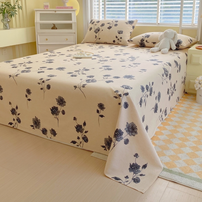 91家纺网 家纺一手货源 找家纺 慕尚家纺 2025新款全棉纯棉老粗布花卉床单款凉席席子 莫奈花