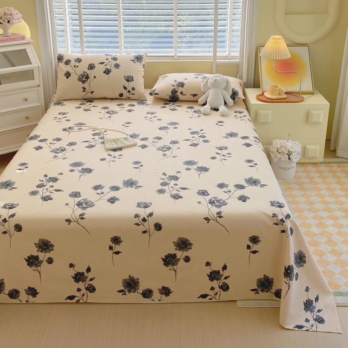 91家纺网 家纺一手货源 找家纺 慕尚家纺 2025新款全棉纯棉老粗布花卉床单款凉席席子 莫奈花