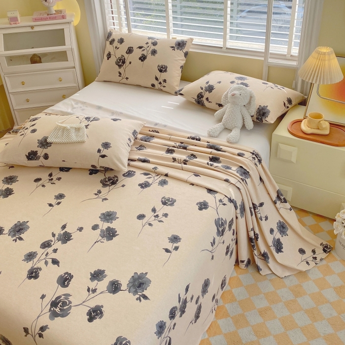 91家纺网 家纺一手货源 找家纺 慕尚家纺 2025新款全棉纯棉老粗布花卉床单款凉席席子 莫奈花