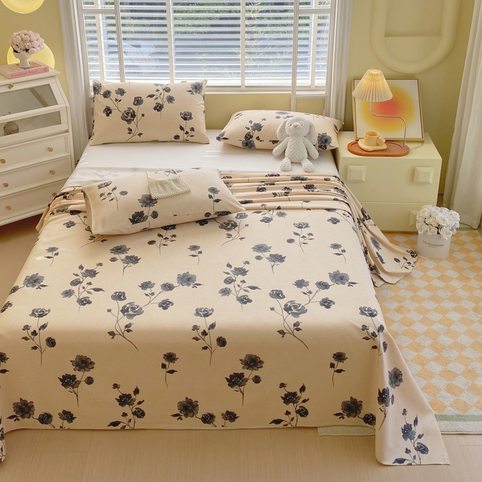 91家纺网 家纺一手货源 找家纺 慕尚家纺 2025新款全棉纯棉老粗布花卉床单款凉席席子 莫奈花